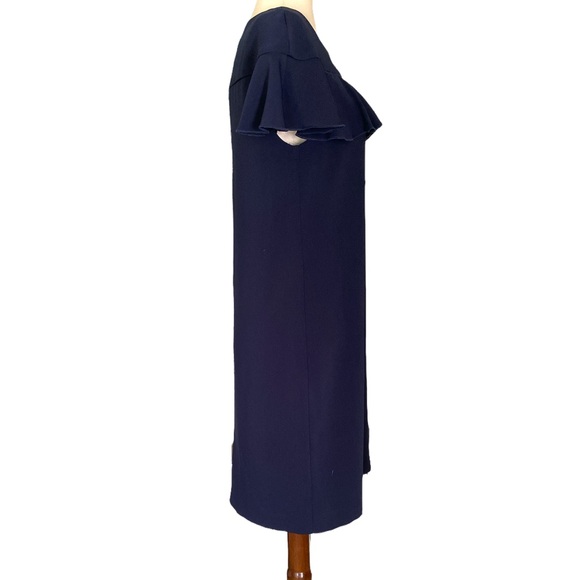 Trina Turk Charleston Ruffle Front Navy Blue Cutout Shift Tunic Dress - 6 - Picture 6 of 13